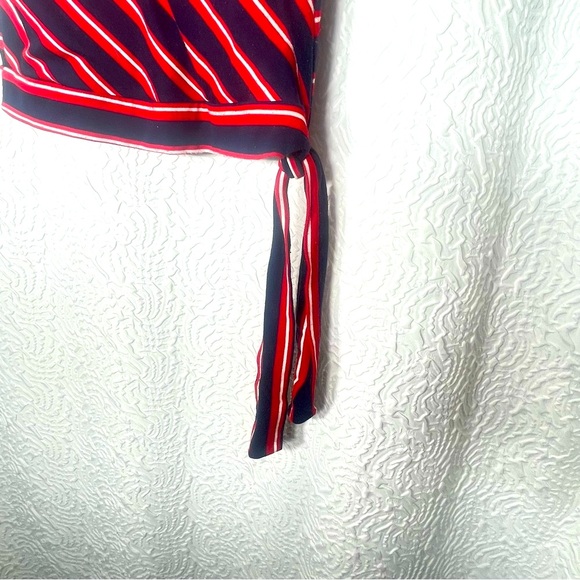 VINTAGE VON MOZART Navy & Red Striped Wrap Top - Large - Picture 4 of 5